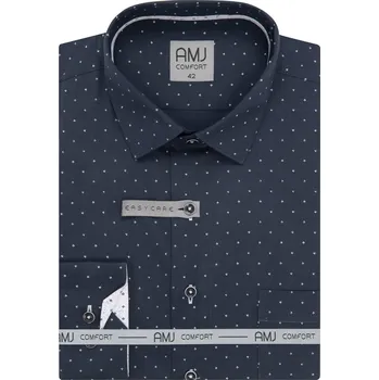 Pánská móda Pánská funkční košile AMJ Slim fit antracitová se vzorem velikost: 43, délka rukávu: dlouhý rukáv