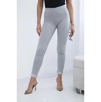 Dámské kalhoty Bavlněné kalhoty se zirkony na zadních kapsách šedý S