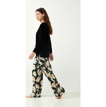 Dámské pyžamo Vamp - Pyžamo s potiskem magnólie 21104 - Vamp black S