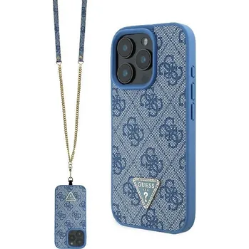 Pouzdro na mobilní telefon Kryt GUESS Metal logo pro Apple iPhone 16 Pro Max - šňůrka / řetízek - umělá kůže - modrý