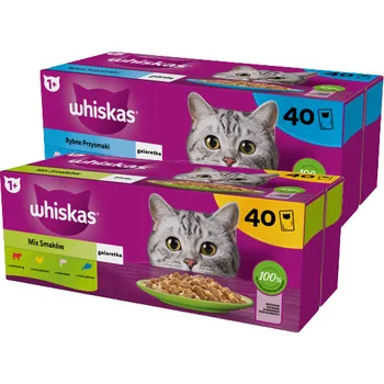 Krmivo pro kočku Whiskas Adult sáčky 40 x 85 g Fishy Treats + Whiskas výběrové menu v želé 40 x 85 g