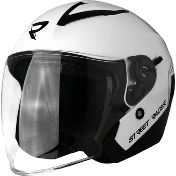 Helma na motorku Otevřená helma na motorku Street Racer Sonic lesklá bílo-černá L