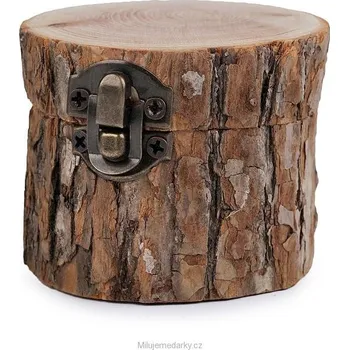 Dárková krabička Střední přírodní dřevěná krabička ve tvaru špalíku, tmavé dřevo s kůrou