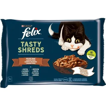 FELIX Tasty Shreds mokré krmivo pro kočky s kachnou a krůtou v omáčce 4x80g