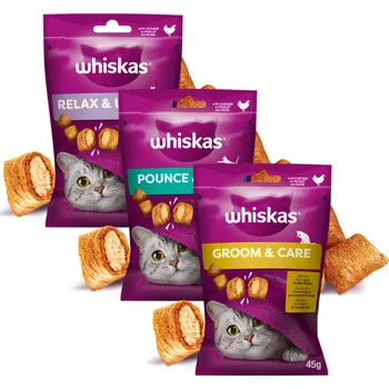 Krmivo pro kočku WHISKAS (Zdravá záře, energie a vitalita, relaxace a relaxace) 3x45g - kočičí pamlsek, s kuřecím masem