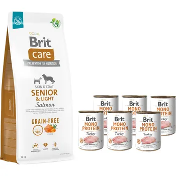 Krmivo pro psa BRIT CARE Dog Grain-free Senior & Light Salmon 12kg + BRIT MONO PROTEIN TURKEY 6x400g