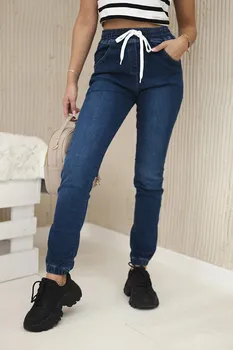 Dámské kalhoty Kalhoty z tmavého denimu s žebrovaným lemem 6XL
