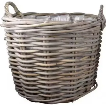 Květináč Proutěný koš s uchy a igelitovou vložkou, průměr 75 cm, hnědo-šedý