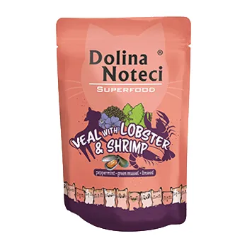 Krmivo pro kočku DOLINA NOTECI Superfood telecí s humrem a krevetami sáček 10x85g SLEVA 2%