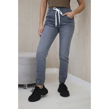 Dámské kalhoty Džínové kalhoty s žebrovaným lemem Grafit XL