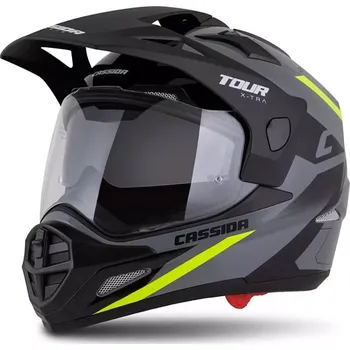 Helma na motorku Enduro přilba Cassida Tour 2.0 X-tra šedo-fluo žluto-černá s černým matným kšiltem L