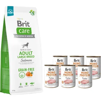 Krmivo pro psa BRIT CARE Dog Grain-free Adult Large Breed Salmon 12kg + BRIT MONO PROTEIN TURKEY 6x400g