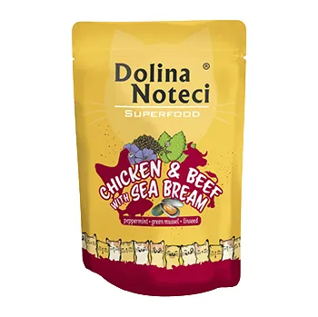Krmivo pro kočku DOLINA NOTECI Superfood kuřecí a hovězí maso s dorádem 85g