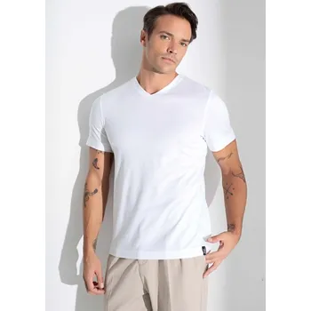 Pánské pyžamo Bílé luxusní triko pro muže véčko u krku z bavlny a Lyocellu 1PDT003 bílá xl