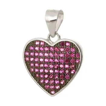 Přívěsek Stříbrný přívěšek srdíčko s růžovými zirkony STRZ1174F