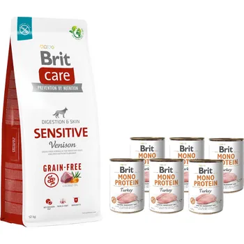 Krmivo pro psa Brit Care Sensitive Venison & Potato 12 kg + BRIT MONO PROTEIN TURKEY 6x400g