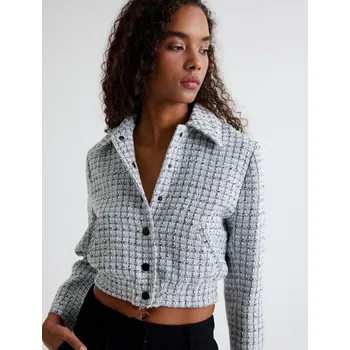 Cizojazyčná kniha Koton Tweed Bomber Jacket with Pockets and Buttoned Shirt Collar Koton šedá 2975509