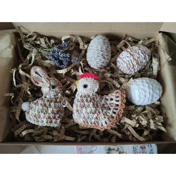 Velikonoční dekorace Slepička a zajíček, melír