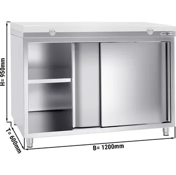 Kuchyňská skříňka G.Gastro Stainless Steel Hinged-Door Work Cabinet + Cutting Board (White, 40 mm) PREMIUM – 910 mm high - Shelf load 70 kg