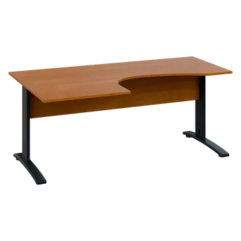 Psací stůl CEK 17 - 187 stůl kancelářský, rohový, levý, kovová podnož černá, deska 18 mm, široký 1800 mm, olše jantar