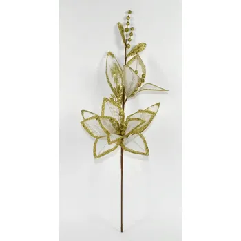 Vánoční dekorace DUE ESSE Vánoční textilní květina - zlatá, 65 cm