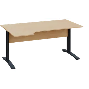 Psací stůl CRK 28 - 164 stůl kancelářský, rohový, levý, kovová podnož černá, deska 25 mm, široký 1600 mm, bříza světlá