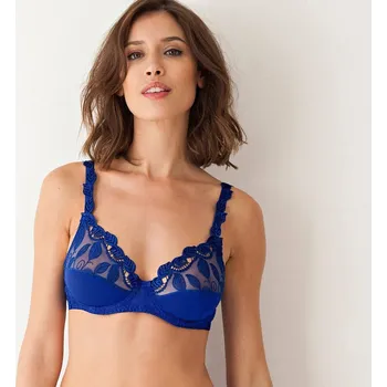 Podprsenka Polovyztužená podprsenka Rima zn. Confidence Lingerie® z mikrovlákna a vyšívaného tylu, s kosticemi modrá 75C