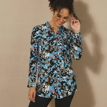 Dámská košile Dlouhá košile z viskózy s potiskem černá/modrá 42