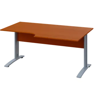 Psací stůl CRK 28 - 184 stůl kancelářský, rohový, pravý, kovová podnož stříbrná, deska 25 mm, široký 1800 mm, třešeň šumavská