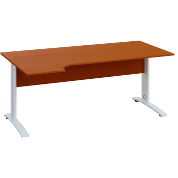 Psací stůl CRK 28 - 166 stůl kancelářský, rohový, levý, kovová podnož bílá, deska 25 mm, široký 1600 mm, třešeň šumavská