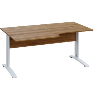Psací stůl CRK 28 - 184 stůl kancelářský, rohový, levý, kovová podnož bílá, deska 25 mm, široký 1800 mm, ořech světlý