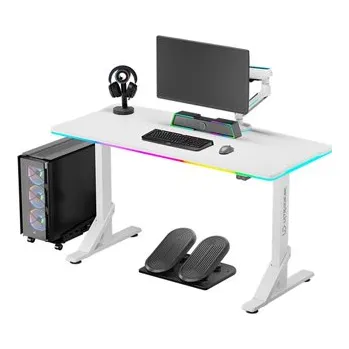 ULTRADESK Herní stůl IRON WHITE, 132,5x60,5 cm, 71-81 cm, mechanicky nastavitelná výška,RGB podsvícení