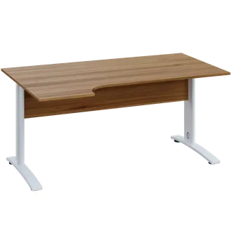 Psací stůl CRK 28 - 164 stůl kancelářský, rohový, levý, kovová podnož bílá, deska 25 mm, široký 1600 mm, ořech světlý