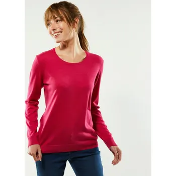 Dámský svetr Jednobarevný pulovr s kulatým výstřihem fuchsie 38/40