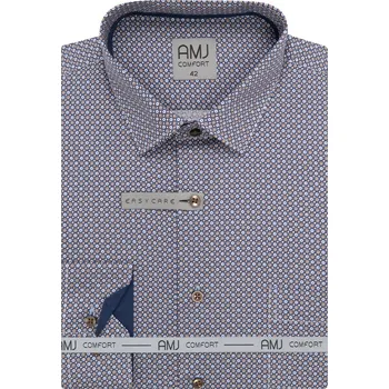 Pánská móda Pánská košile AMJ Slim Fit modrá / oranžová velikost: 39, délka rukávu: prodloužený rukáv