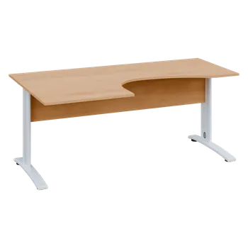Psací stůl CEK 17 - 187 stůl kancelářský, rohový, levý, kovová podnož bílá, deska 18 mm, široký 1800 mm, javor horský