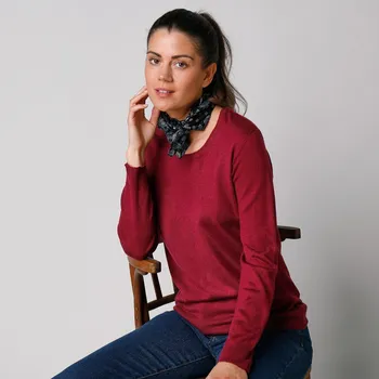 Dámská móda Jednobarevný pulovr s kulatým výstřihem švestková 52