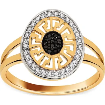 Prsten Prsten se simulovaným onyxem a čirými zirkony IZ30459P + dárkové balení LUXUS zdarma