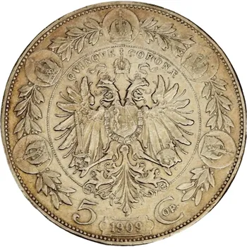Stříbrná mince 5 Koruna František Josef I. Rakouská ražba 1909 Marschall 24 g