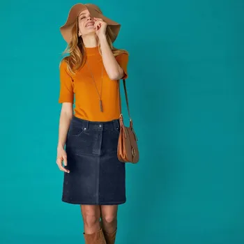 Dámská móda Rozšířená manšestrová sukně námořnická modrá 44