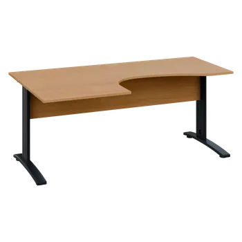 Psací stůl CEK 27 - 187 stůl kancelářský, rohový, levý, kovová podnož černá, deska 25 mm, široký 1800 mm, buk royal