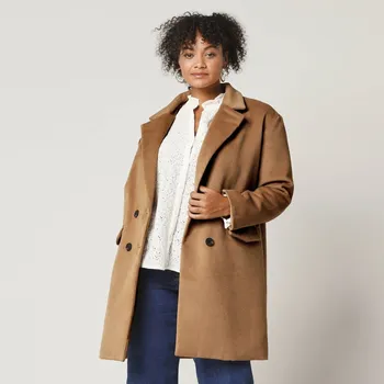 Dámský kabát Kabát s kostýmkovým límcem a dvouřadým zapínáním karamelová 38