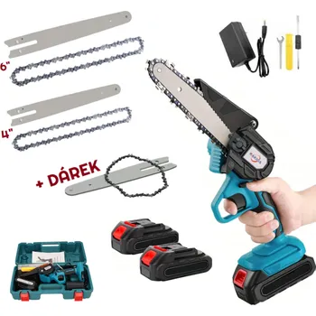 Motorová pila AKU Elektrická ruční pilka NAKIDA + 2x baterie + 3x řetěz - BEZUHLÍKOVÝ MOTOR