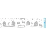 ARCH Okenní folie vánoční pruh 50x12cm Chaloupky - tisk zlatými nebo stříbrnými glitry