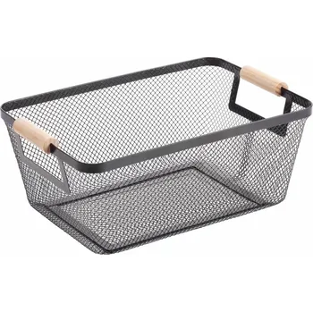 Držák na ručník BISK Erga Plain, drátěný košík na kosmetiku 335x228x130 mm, černá matná-hnědá, ERG-08565