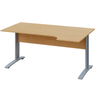 Psací stůl CRK 18 - 164 stůl kancelářský, rohový, pravý, kovová podnož stříbrná, deska 18 mm, široký 1600 mm, javor horský