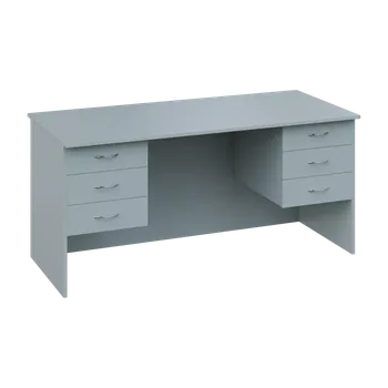 Psací stůl CPL 28 - 16Z23 stůl kancelářský, 6-zásuvkový, dřevěná podnož, deska 25 mm, široký 1600 mm, šedá