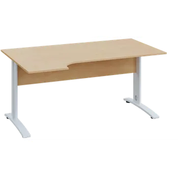 Psací stůl CRK 18 - 164 stůl kancelářský, rohový, levý, kovová podnož bílá, deska 18 mm, široký 1600 mm, bříza světlá
