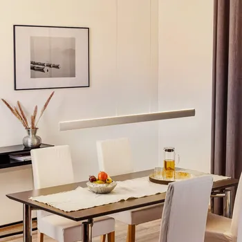 Knapstein LED závěsné světlo Runa, nikl, délka 132 cm - baldachýn – výška 5,5 cm, délka 40 cm niklová matná LED celkem 62 W - Doprava zdarma