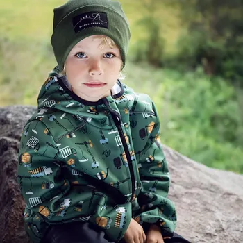 Dívčí oblečení Zelená softshell bunda se stavebními stroji 30/15 Velikost: 134/140